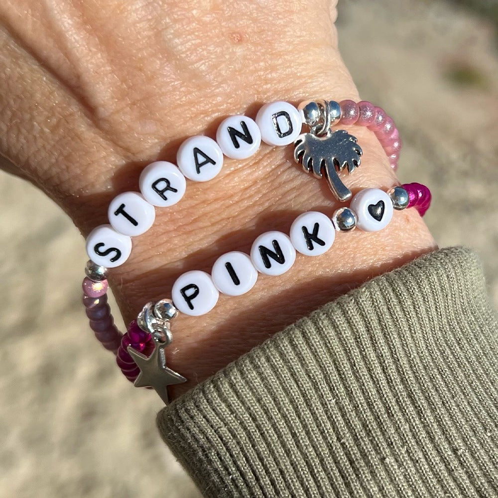 Beach pink beaded bracelet set