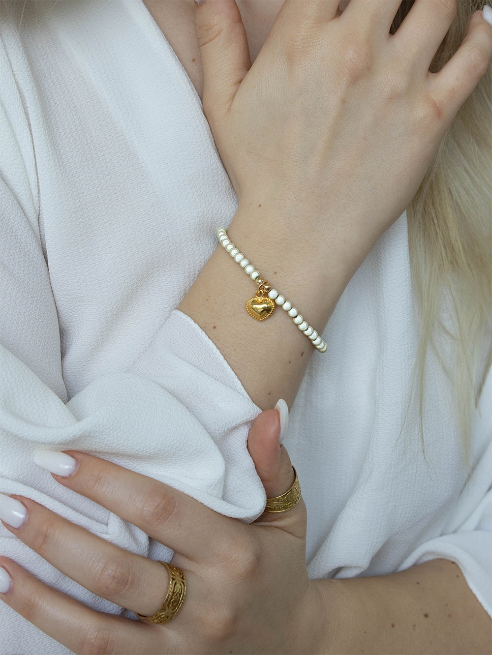 Magic Pearl Armband Valentine Champager Heart Gold